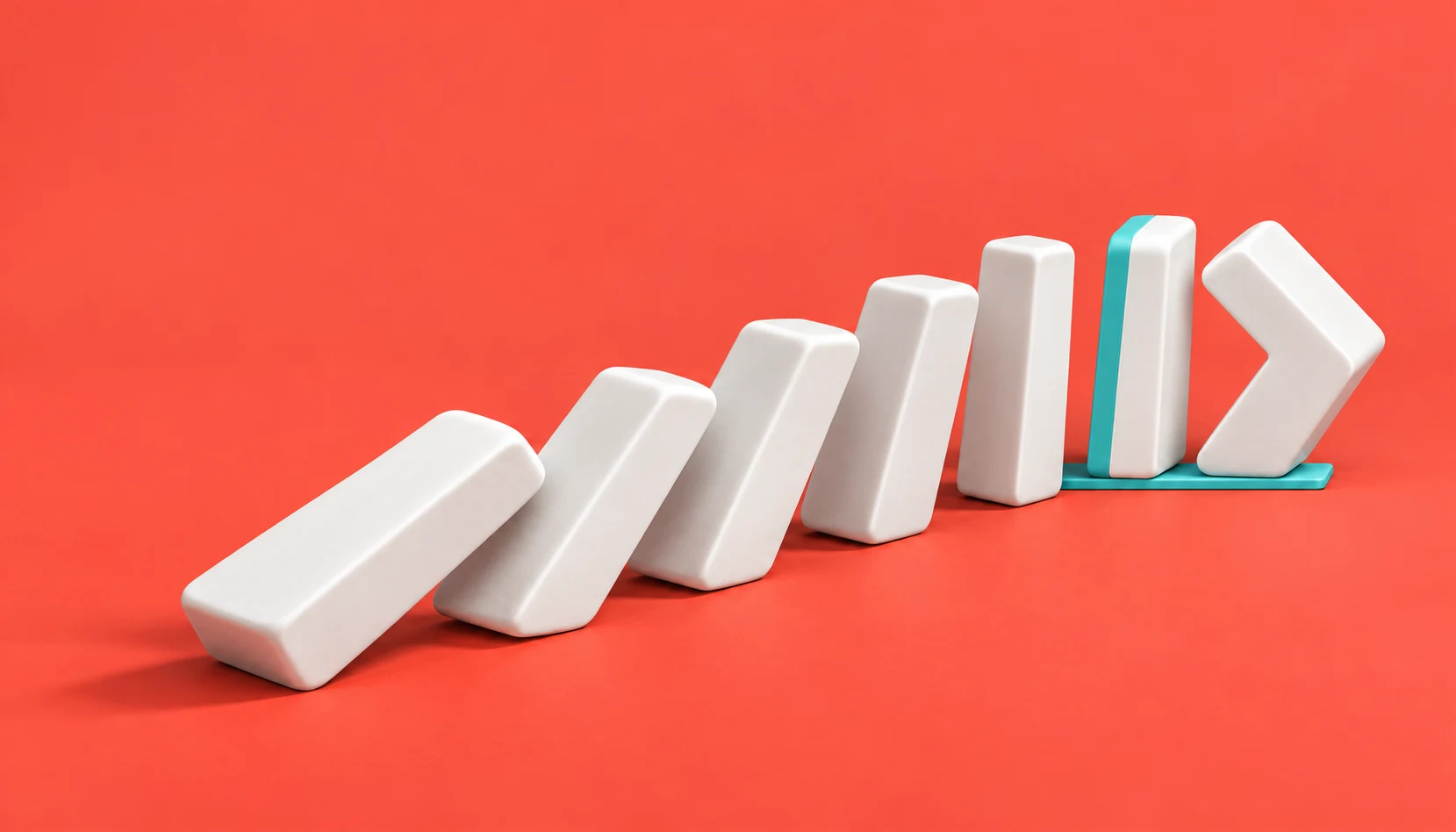 White ceramic pieces creating a chain reaction on a coral surface